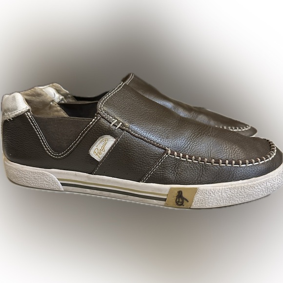 ORIGINAL PENGUIN BROWN PLATFORM LOAFER SLIP ON COMFORTABLE LEATHER CASUAL SZ: 11 - Picture 4 of 7